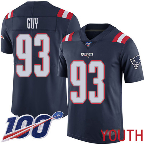 New England Patriots Football #93 100th Season Rush Limited Navy Blue Youth Lawrence Guy NFL Jersey->youth nfl jersey->Youth Jersey